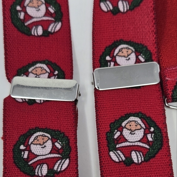 VINTAGE RED SANTA CLAUS CHRISTMAS STRETCH SUSPENDERS ADJUSTABLE UNISEX GERMANY - Picture 5 of 11